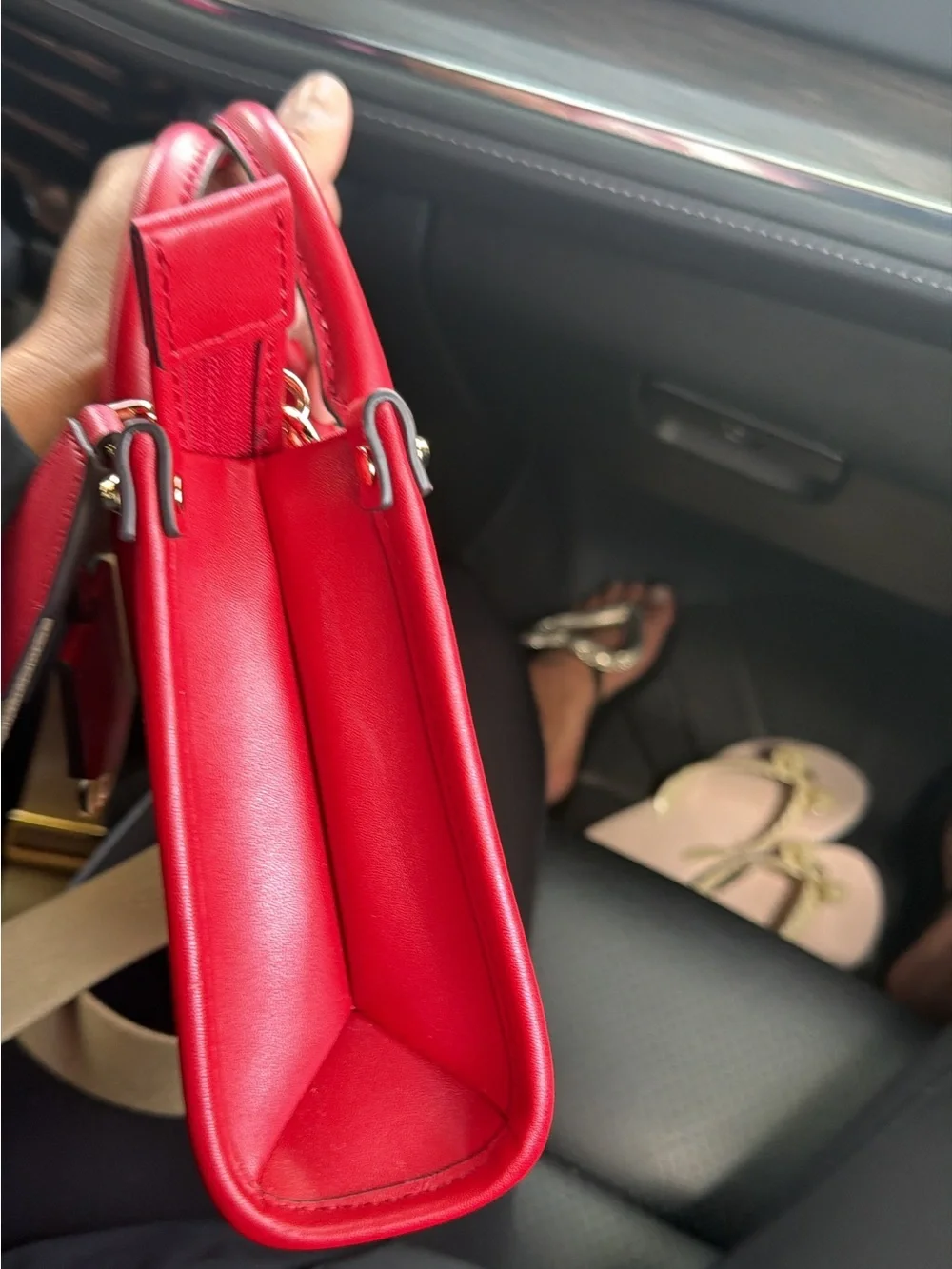 Michael Kors Red and Cream Mini Satchel with Gold Hardware